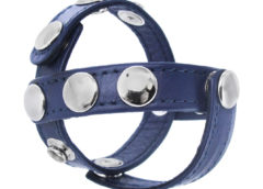 Blue Leather Cock and Ball Harness