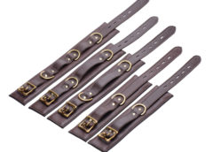 Brown 5 Piece Locking Leather Bondage Set