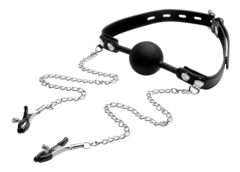 Silicone Ball Gag with Nipple Clamps