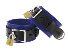 Strict Leather Blue and Black Deluxe Locking Ankle Cuffs