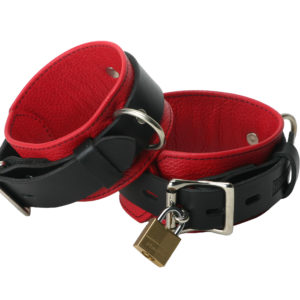 Strict Leather Deluxe Black and Red Locking Ankle Cuffs